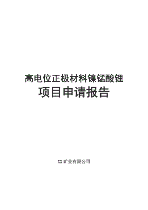 高电位正极材料镍锰酸锂项目申请报告.doc