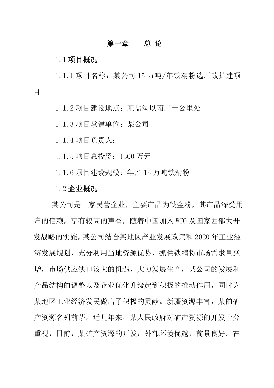 可研报告某公司15万吨铁精粉选厂改扩建项目.doc_第3页