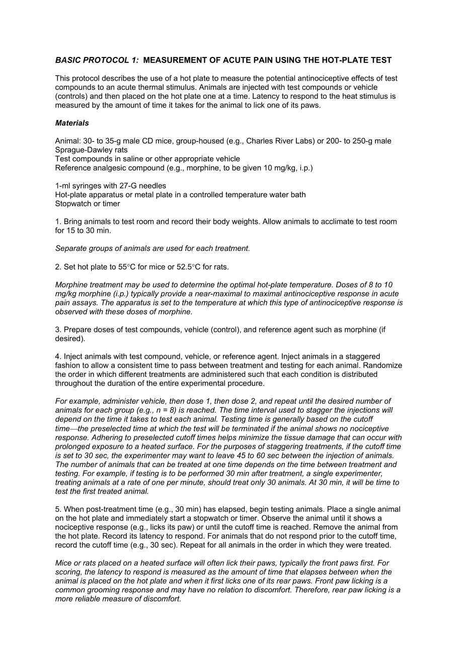 measurent of acute pain using the hotplate testIMBA.doc_第1页