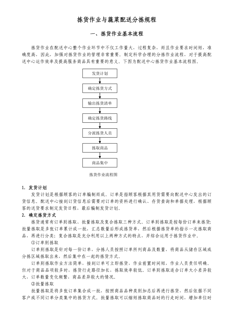 拣货作业与蔬菜配送分拣规程.doc_第1页