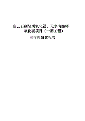 白云石制轻质氧化镁、无水硫酸钙、二氧化碳项目（一期工程）可行性研究报告（doc P62页）.doc