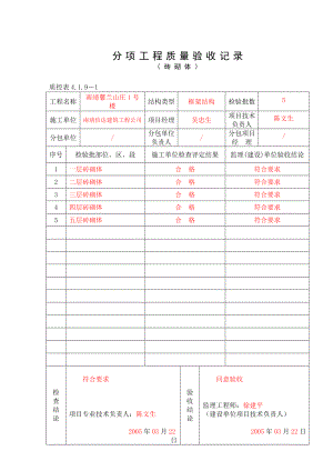 最新版福建省主体结构分部检验批表格填写实例汇编（33）.doc