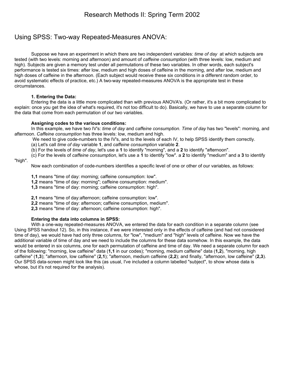 Using SPSS, Handout 13 Twoway RepeatedMeasures ANOVA.doc_第1页