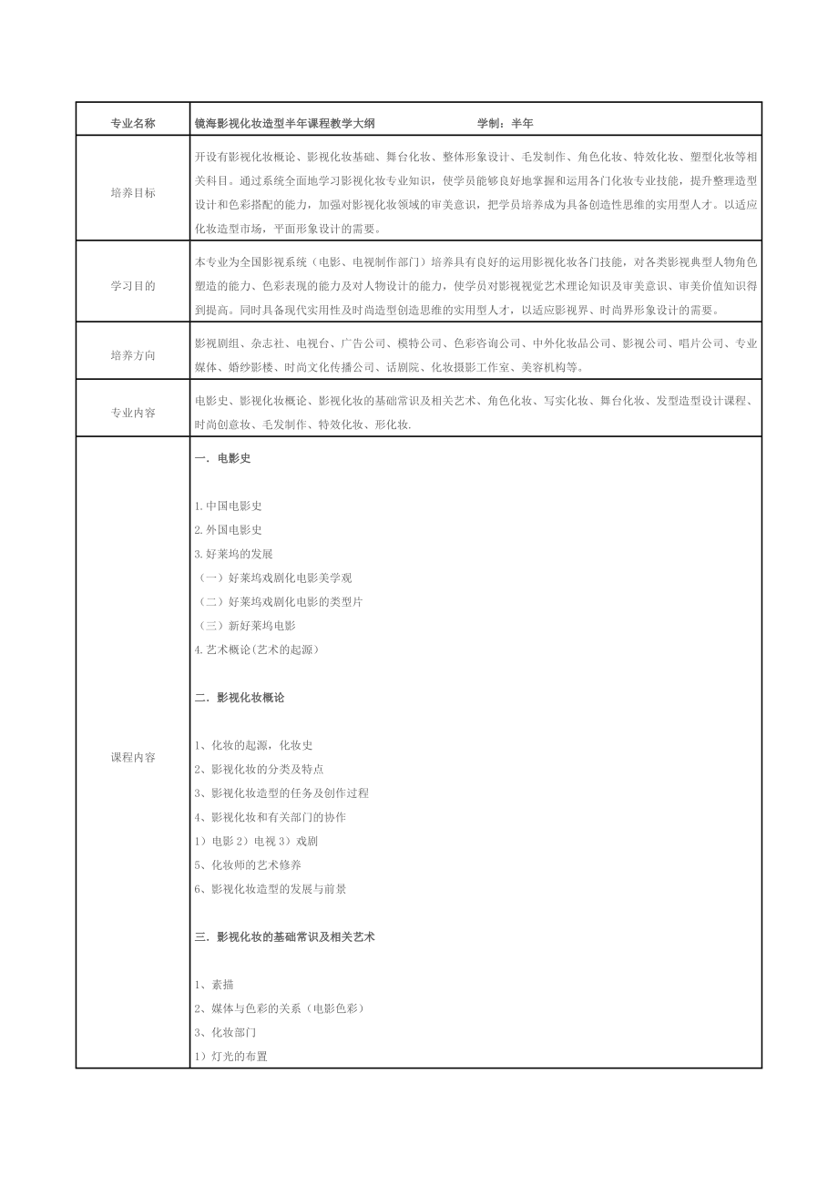 影视化妆造型半课程教学大纲.doc_第1页