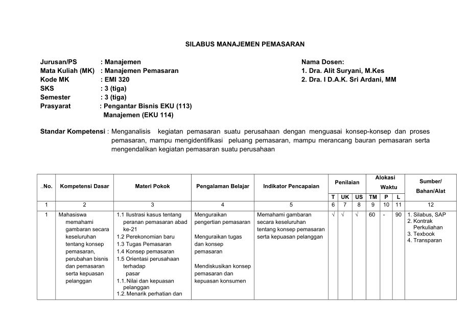 SILABUS MANAJEMEN PEMASARAN.doc_第1页