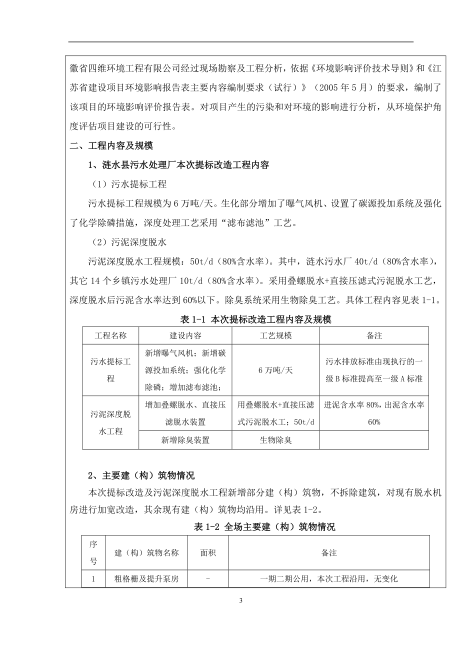 环境影响评价报告全本公示简介：1淮安同方水务有限公司涟水县污水处理厂二期扩建及提标改造BOT项目涟水县涟中总干渠北侧涟新路以西安徽省四维环境工程有限公司涟水污水处理厂提.doc_第3页