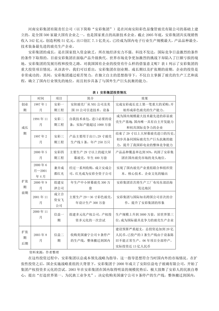 从世界第一到濒临破产——安彩集团的过度投资行为研究.doc_第3页