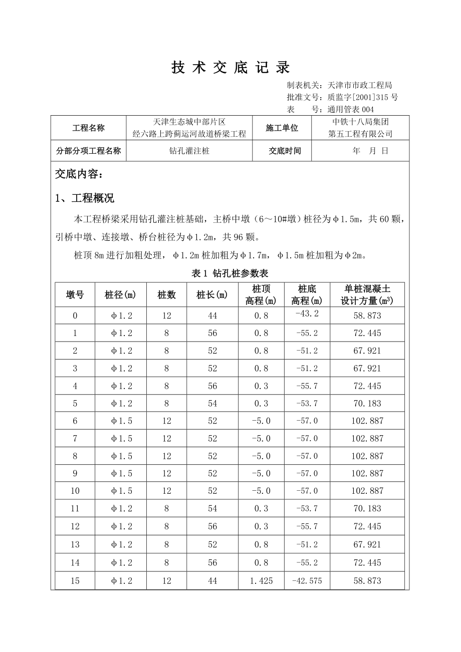 运河故道桥梁工程钻孔灌注桩技术交底.doc_第1页