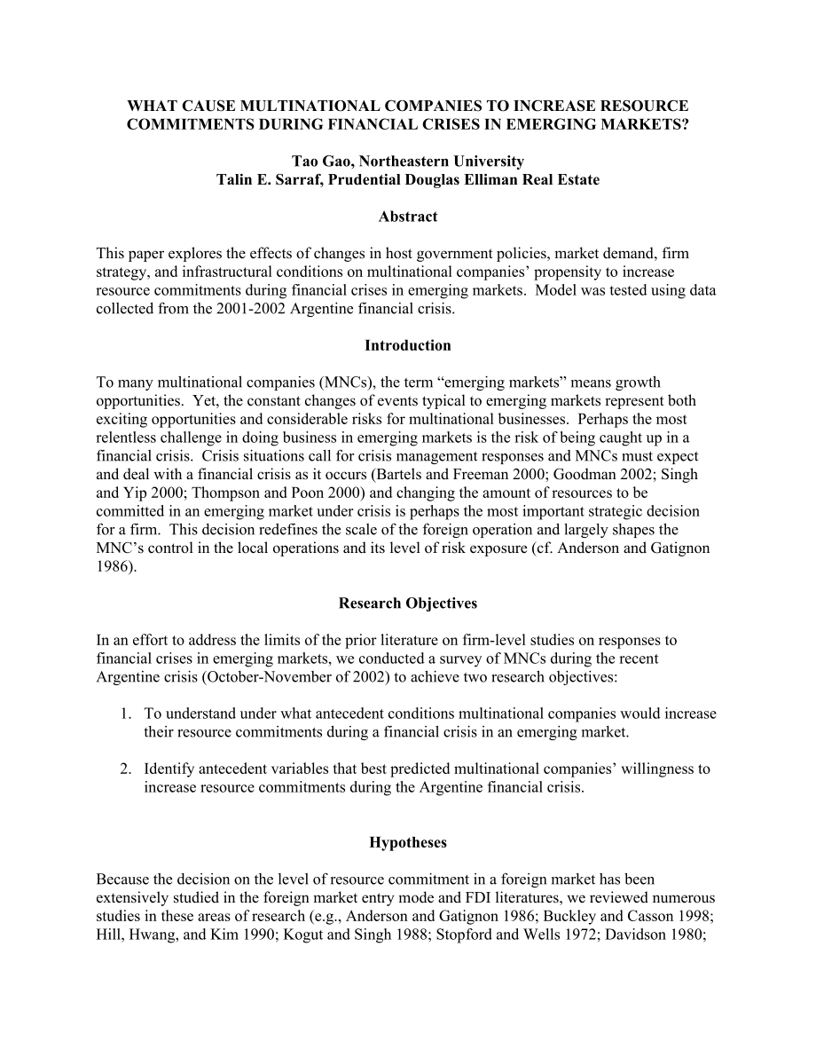 What Causes Multinational Companies to Increase Resource Commitments During Financial Crises in Emerging Markets.doc_第1页