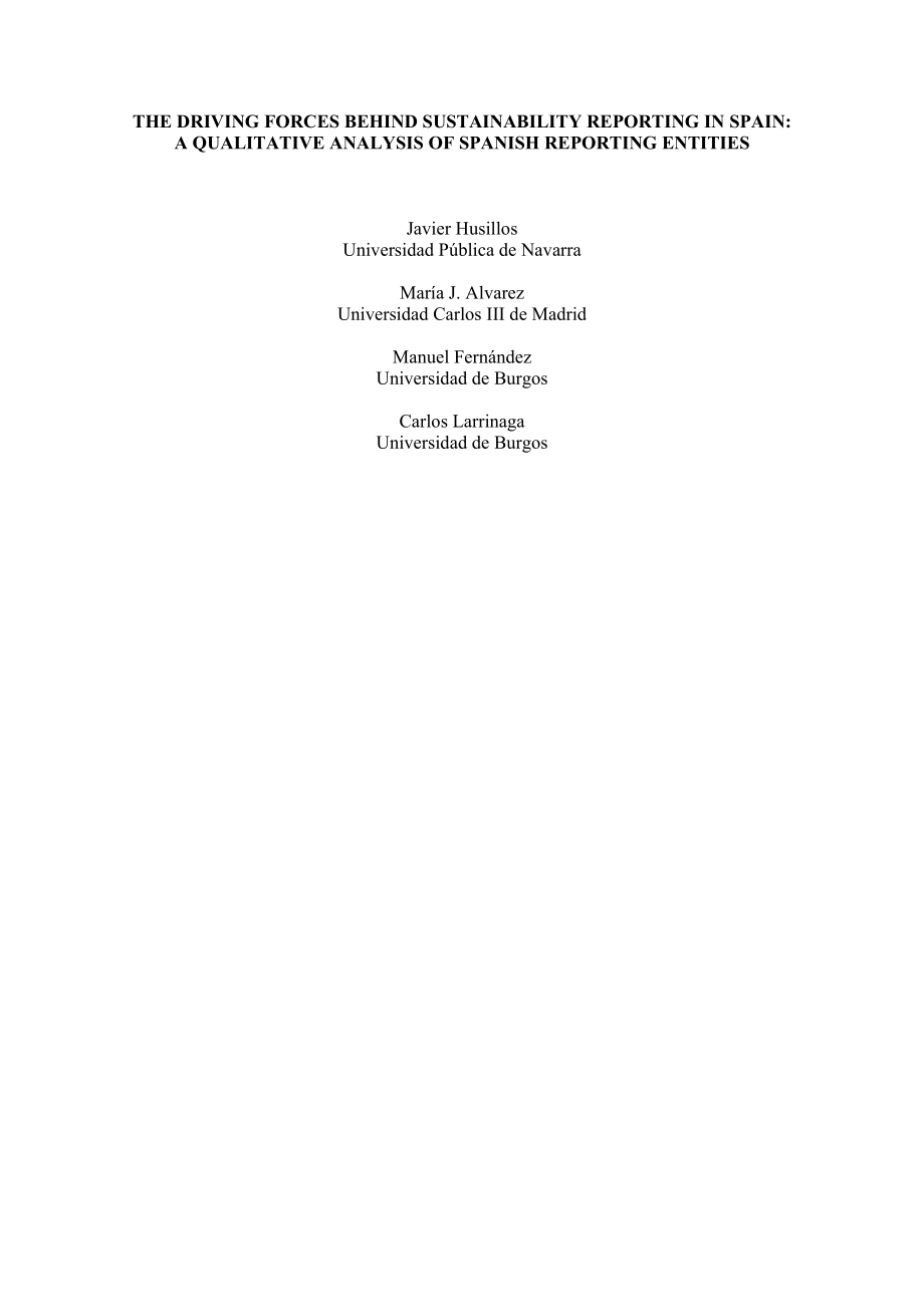 The driving forces behind sustainability reporting in Spain a qualitative analysis of Spanish reporting entities.doc_第1页