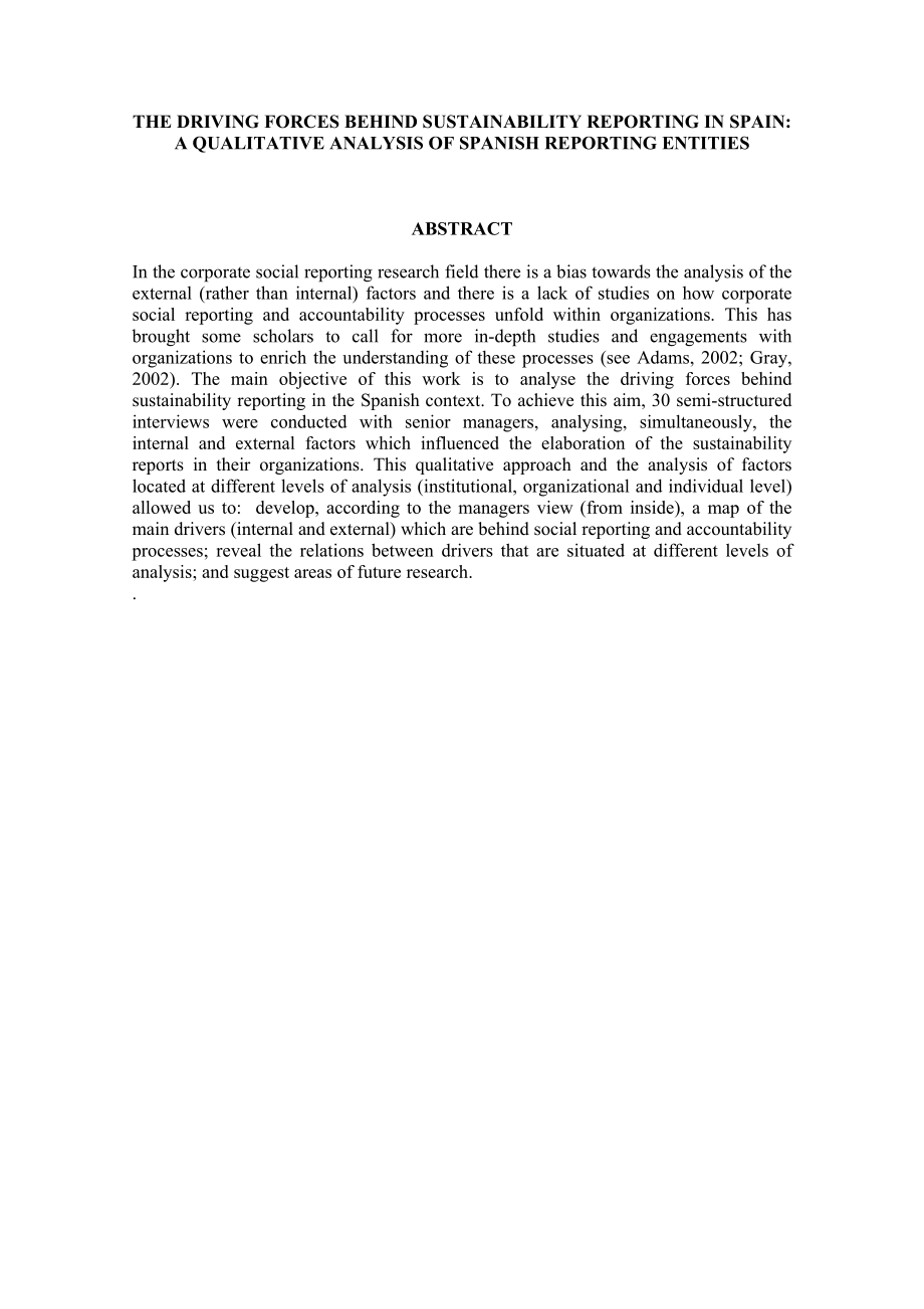 The driving forces behind sustainability reporting in Spain a qualitative analysis of Spanish reporting entities.doc_第2页