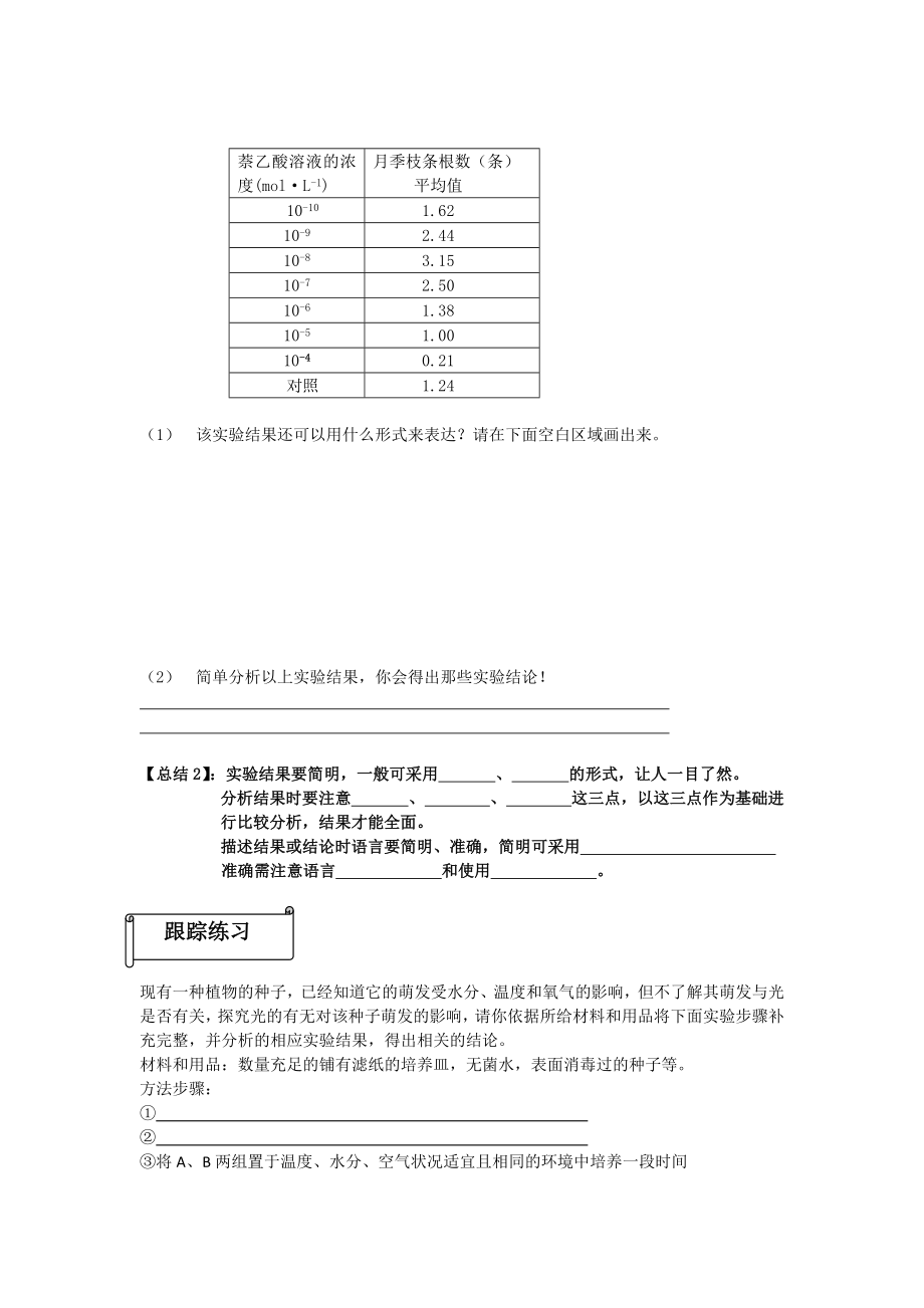 人教版高二生物导学案《探索生长素类似物促进插条生根的最适浓度》 .doc_第3页