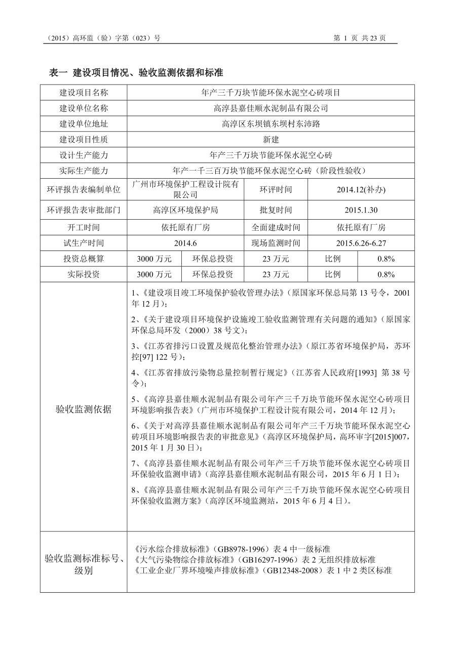 环境影响评价报告全本公示简介：溪镇太安村百花路南京科建混凝土有限公司附件二3产三千万块节能环保水泥空心砖项目高淳区东坝镇东沛村东沛路高淳县嘉佳顺水泥制品有限公司附件三.doc_第3页