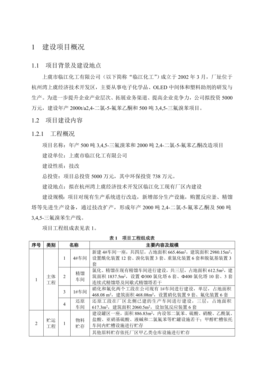 上虞市临江化工有限公司产500吨3,4,5三氟溴苯及2000吨2,4二氯5氟苯乙酮改造项目环境影响报告书.doc_第3页