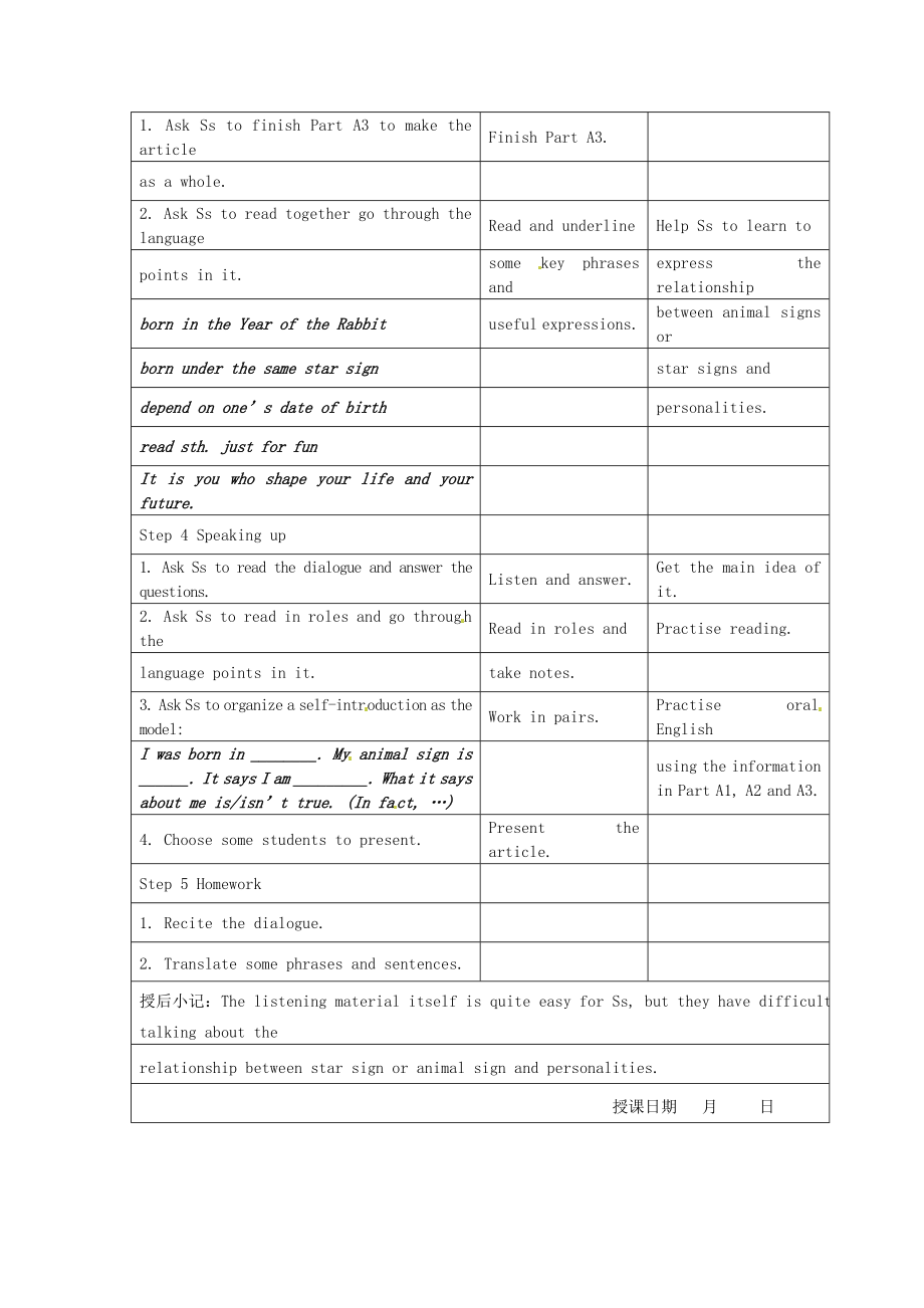 江苏省昆山市锦溪中学九级英语上册 Unit 1 Know yourself Integrated skills教案 （新版）牛津版.doc_第2页