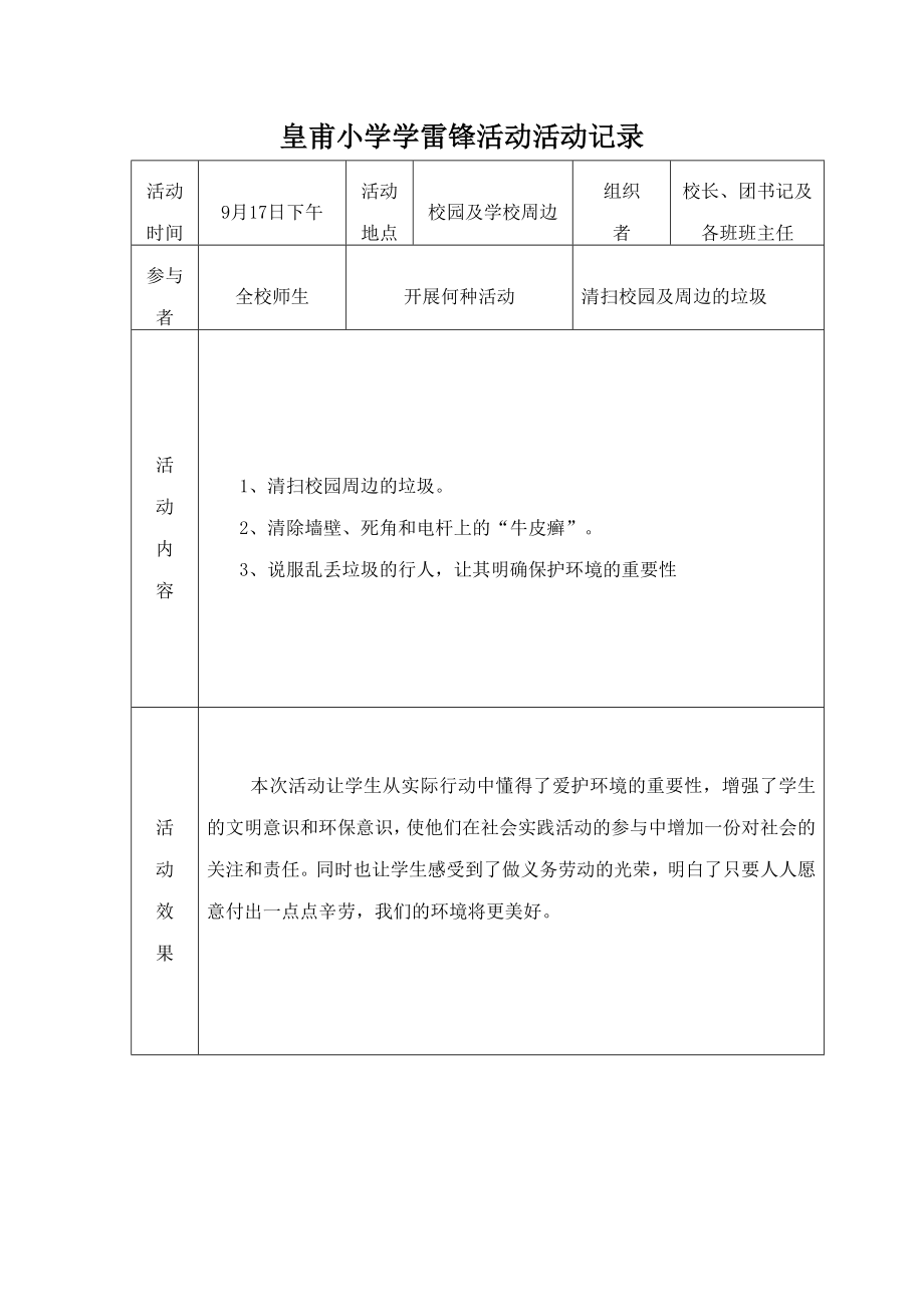 皇甫小学学雷锋活动记录.doc_第1页