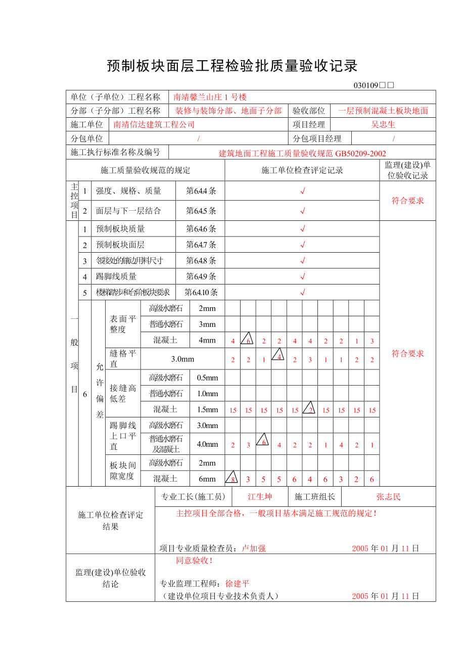 最新版福建省建筑装饰装修分部检验批表格填写实例汇编（42）.doc_第2页