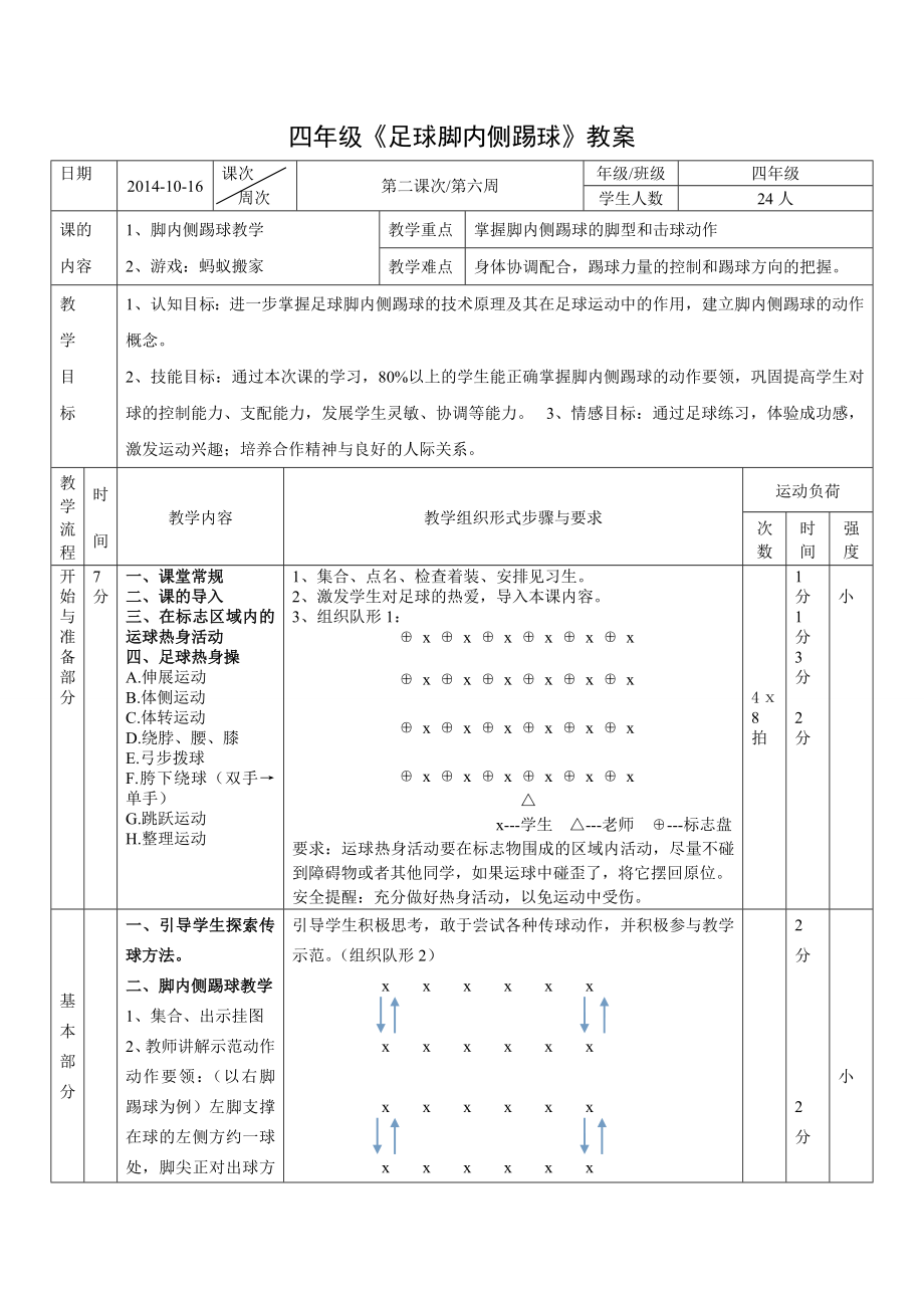 四级足球《脚内侧踢球》教案.doc_第1页