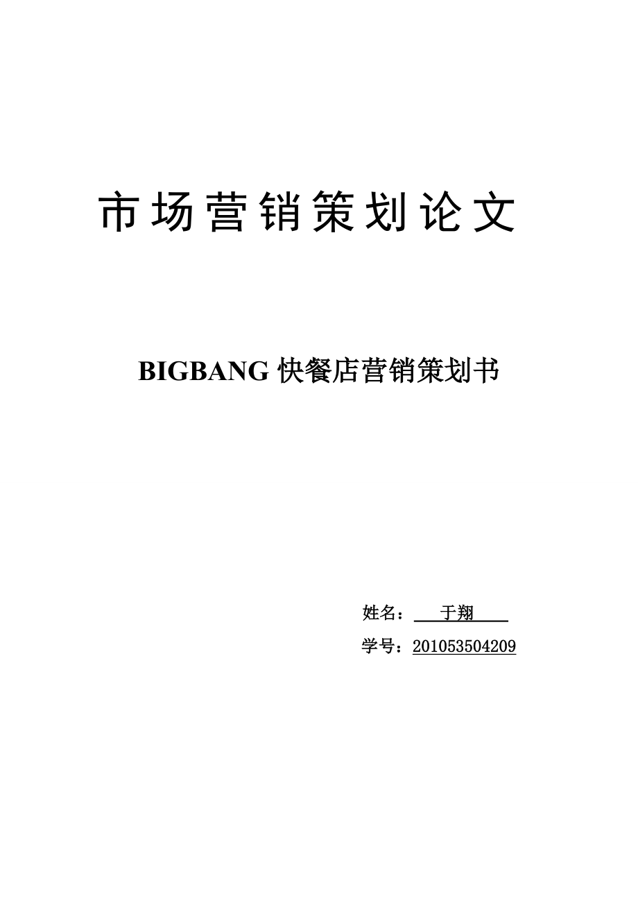 BIGBANG快餐店营销策划书论文1.doc_第1页