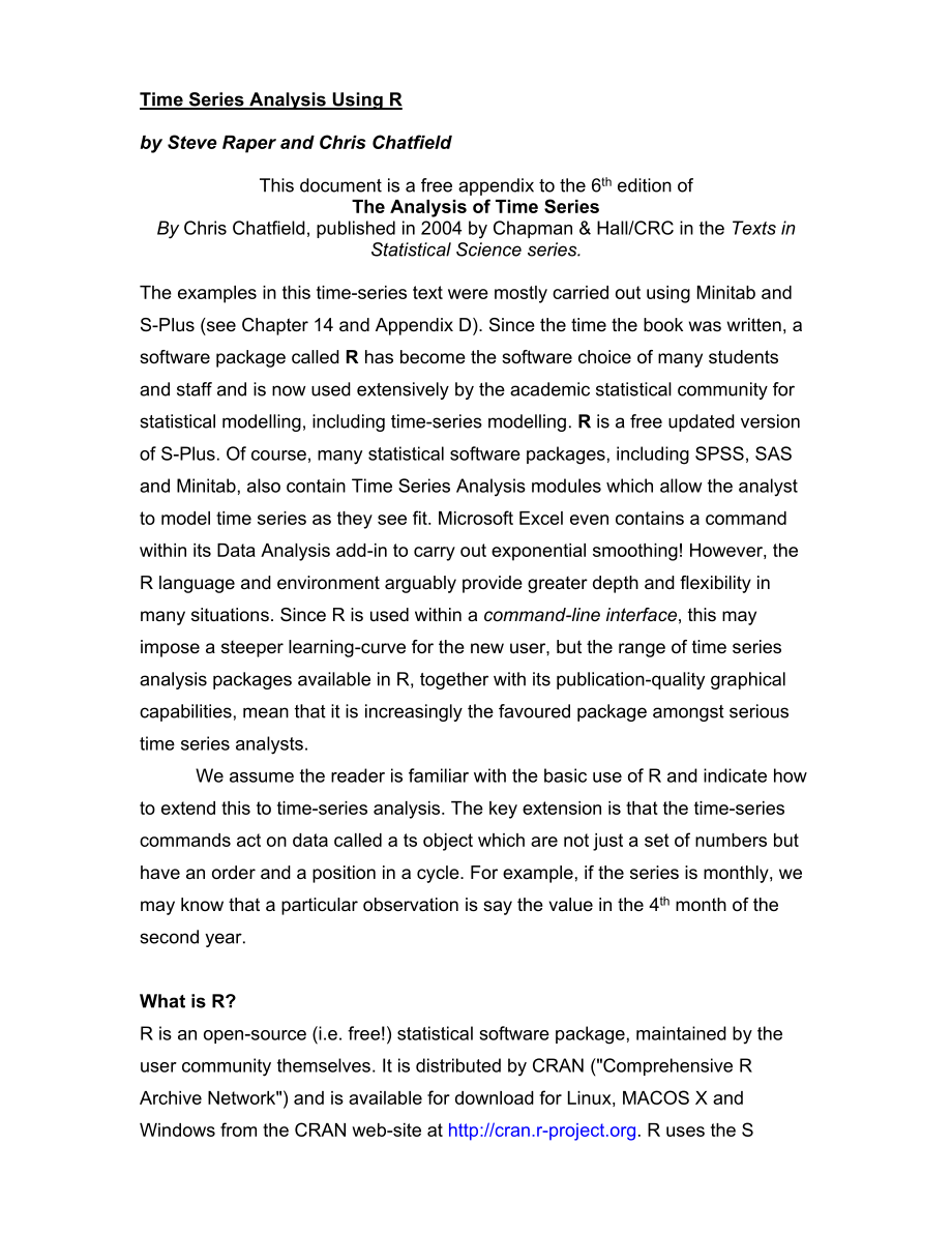 TIMESERIES ANALYSIS USING R.doc_第1页