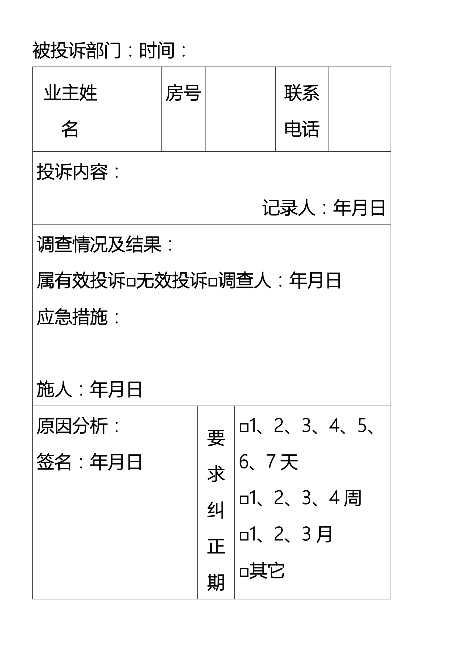 物业客服部工作表格模板格大全.doc_第2页