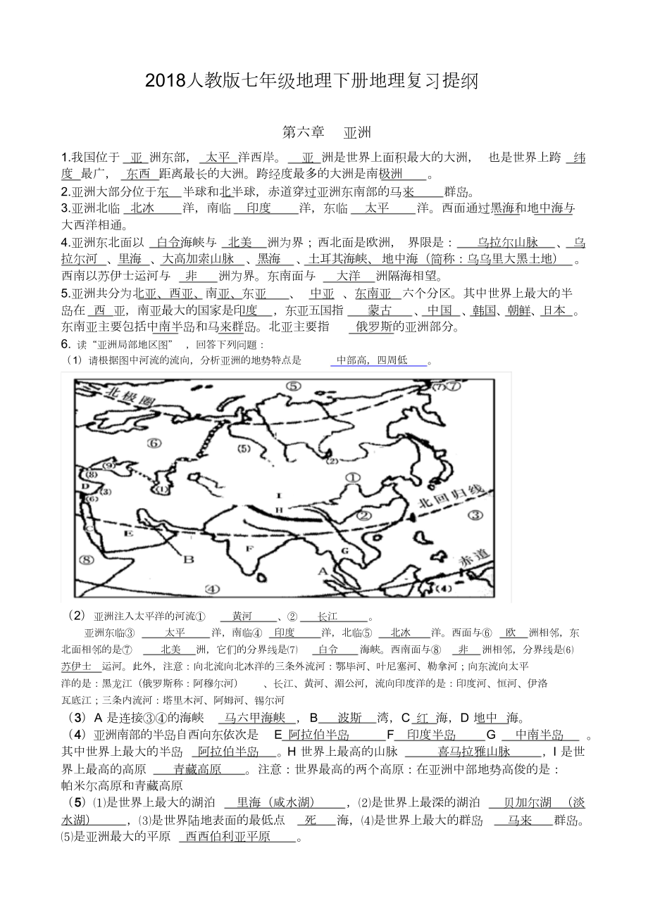 最新版人教版七年级地理下册地理知识点总结.doc_第1页