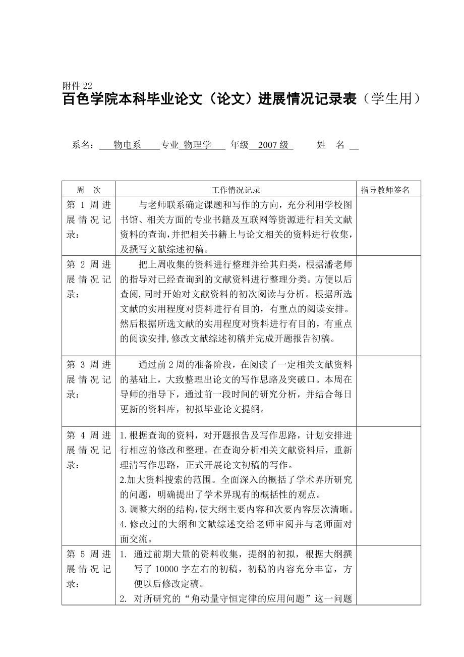 [指导]毕业论文(进展情况记录(学生用).doc_第1页