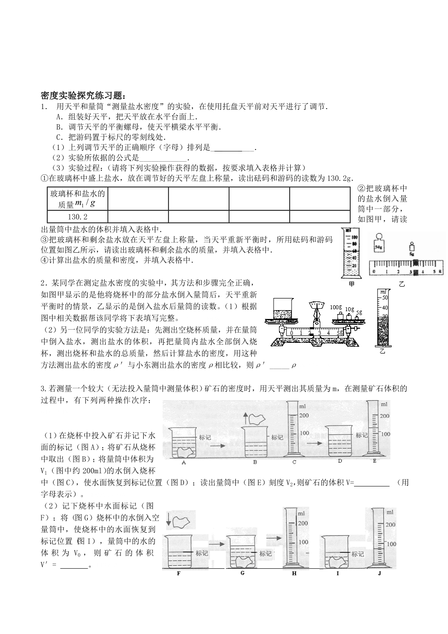 初中物理科学中考复习密度实验探究专项练习题.doc_第1页