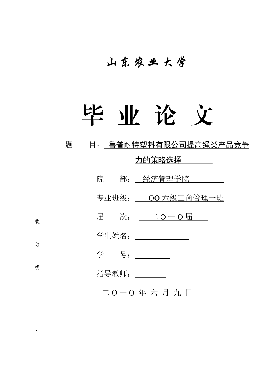 工商管理本科毕业论文鲁普耐特塑料有限公司提高绳类产品竞争力的策略选择.doc_第1页