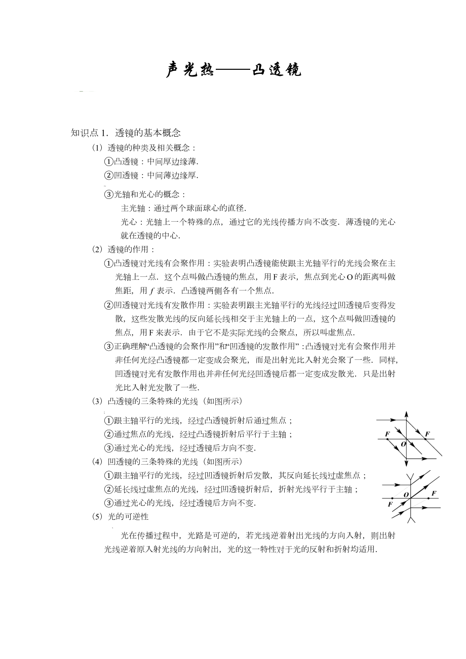 初二物理凸透镜知识点及习题.docx_第1页