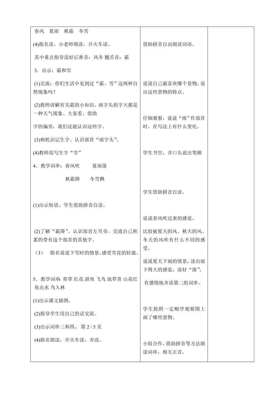 最新部编版一年级语文下册全册教案(表格式).docx_第2页