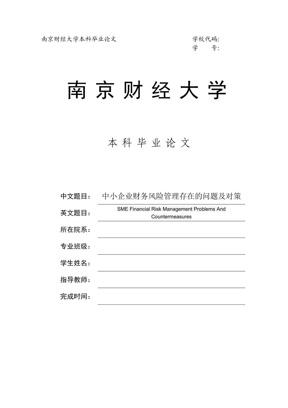 中小企业财务风险管理存在的问题及对策本科毕业论文1.doc_第1页