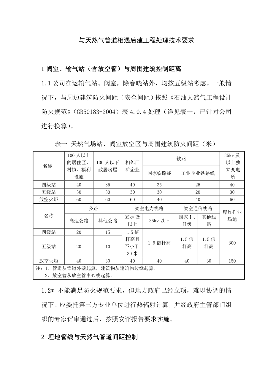 与天然气管道相遇后建工程处理技术要求.doc_第1页