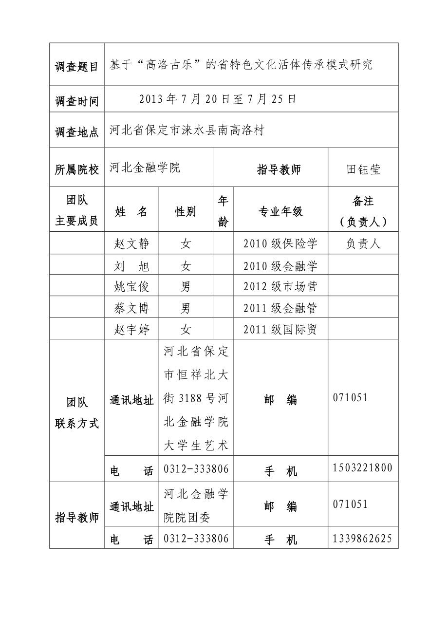 129基于“高洛古乐”的省特色文化活体传承模式研究大学生社会调查活动项目申请书.doc_第3页