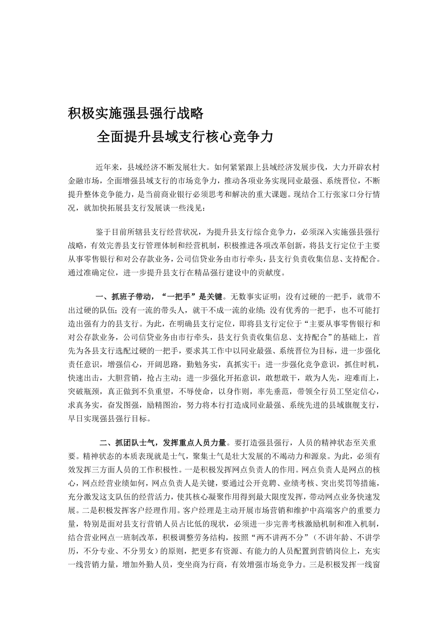 积极实施强县强行战略全面提升县域支行核心竞争力[优质文档].doc_第1页