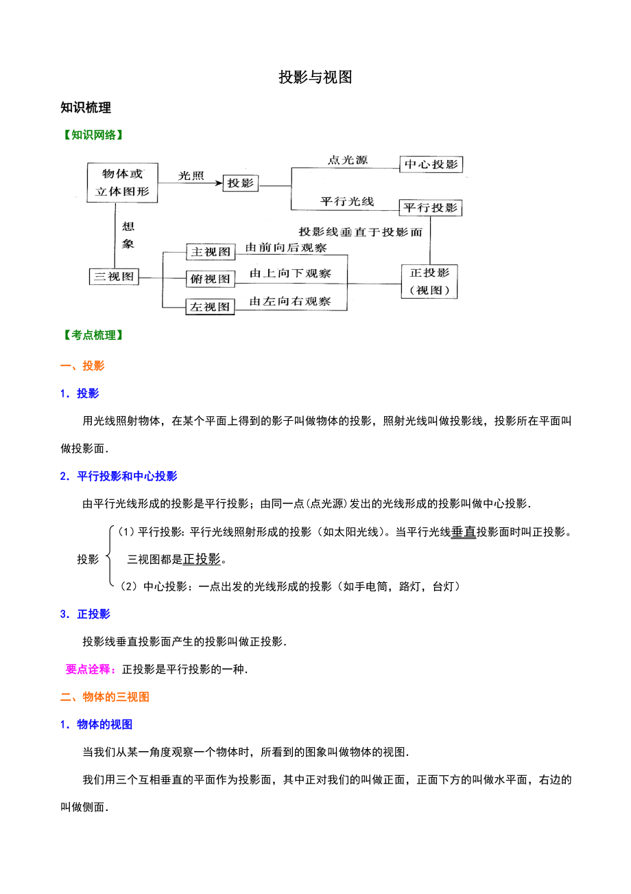 投影与视图(知识点+题型分类练习).doc_第1页