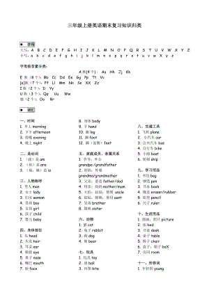 最新新教科版三年级上册英语期末复习资料.doc