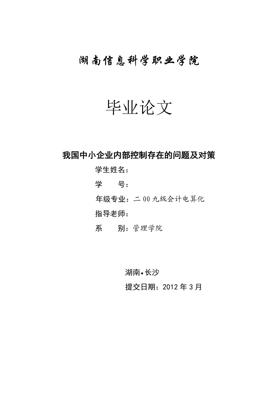 我国中小企业内部控制存在的问题及对策会计电算化毕业论文.doc_第1页