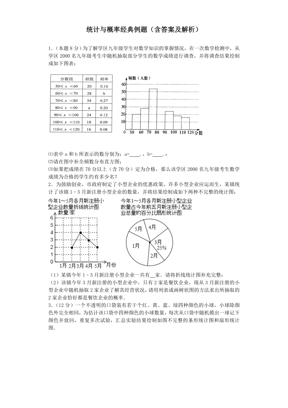 统计与概率经典例题(含答案和解析).doc_第1页