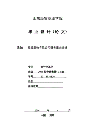 晨媛服饰有限公司财务报表分析毕业论文.doc