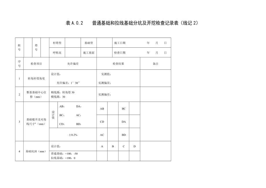 架空输电线路施工质量检验及评定规程部分表格.doc_第2页