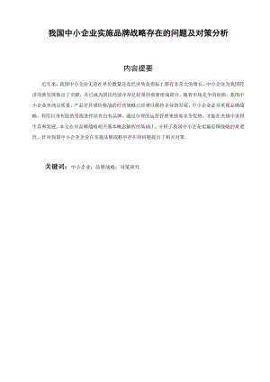 我国中小企业实施品牌战略存在的问题及对策分析 毕业论文.doc