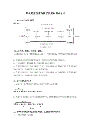 化学必修一氧化还原反应与离子反应知识点总结及练习题.doc