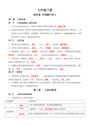 最新人教版七年级生物下册知识点汇总(校本资料).doc