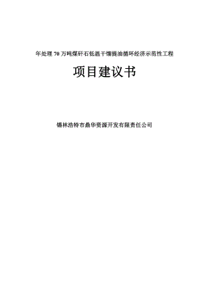 处理70万吨煤矸石低温干馏提油循环经济示范性工程项目建议书.doc