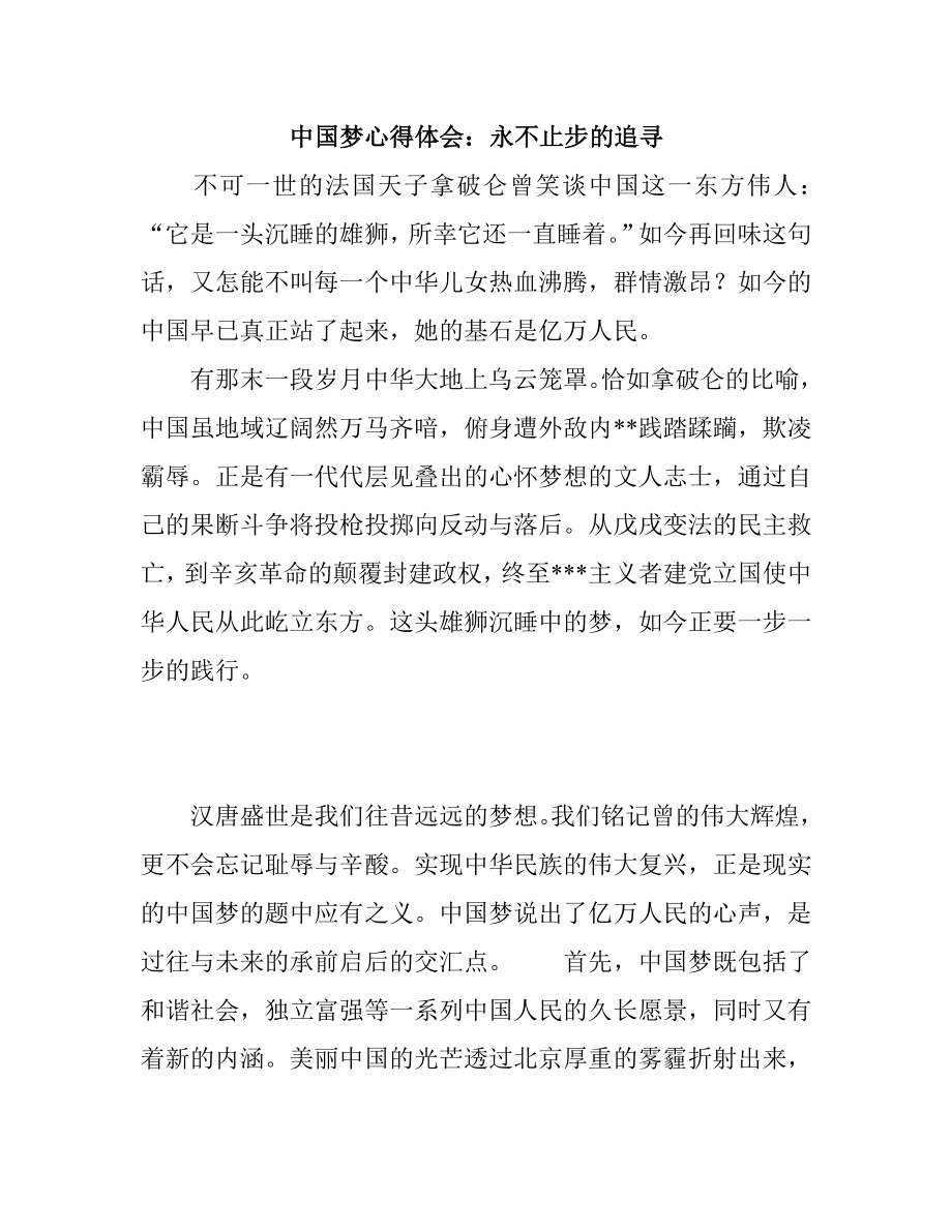 中国梦心得体会：永不止步的追寻.doc_第1页