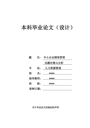 中小企业绩效管理问题对策与分析本科毕业论文.doc