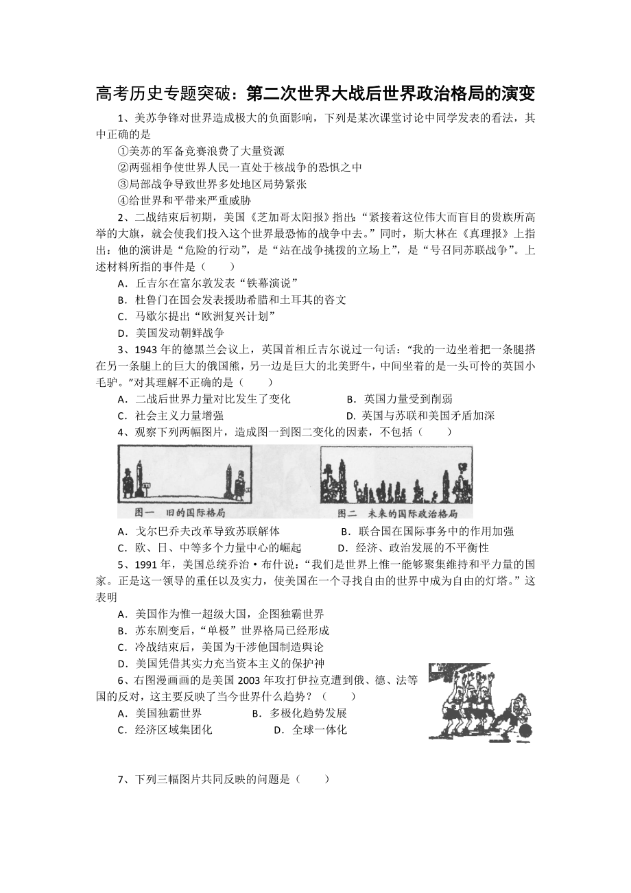 高考历史专题突破：第二次世界大战后世界政治格局的演变.doc_第1页