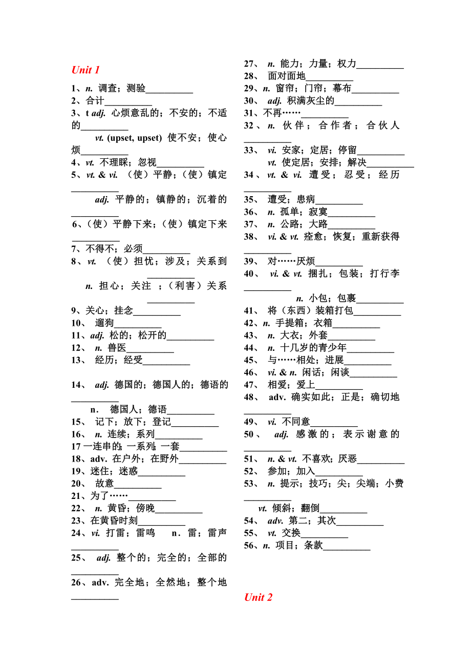 新课标人教版高中英语必修1单词(默写用).doc_第1页