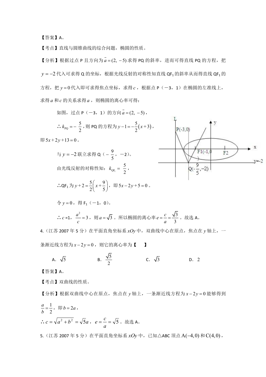 【十高考】江苏省2004高考数学真题分类汇编：圆锥曲线 Word版含解析.doc_第2页